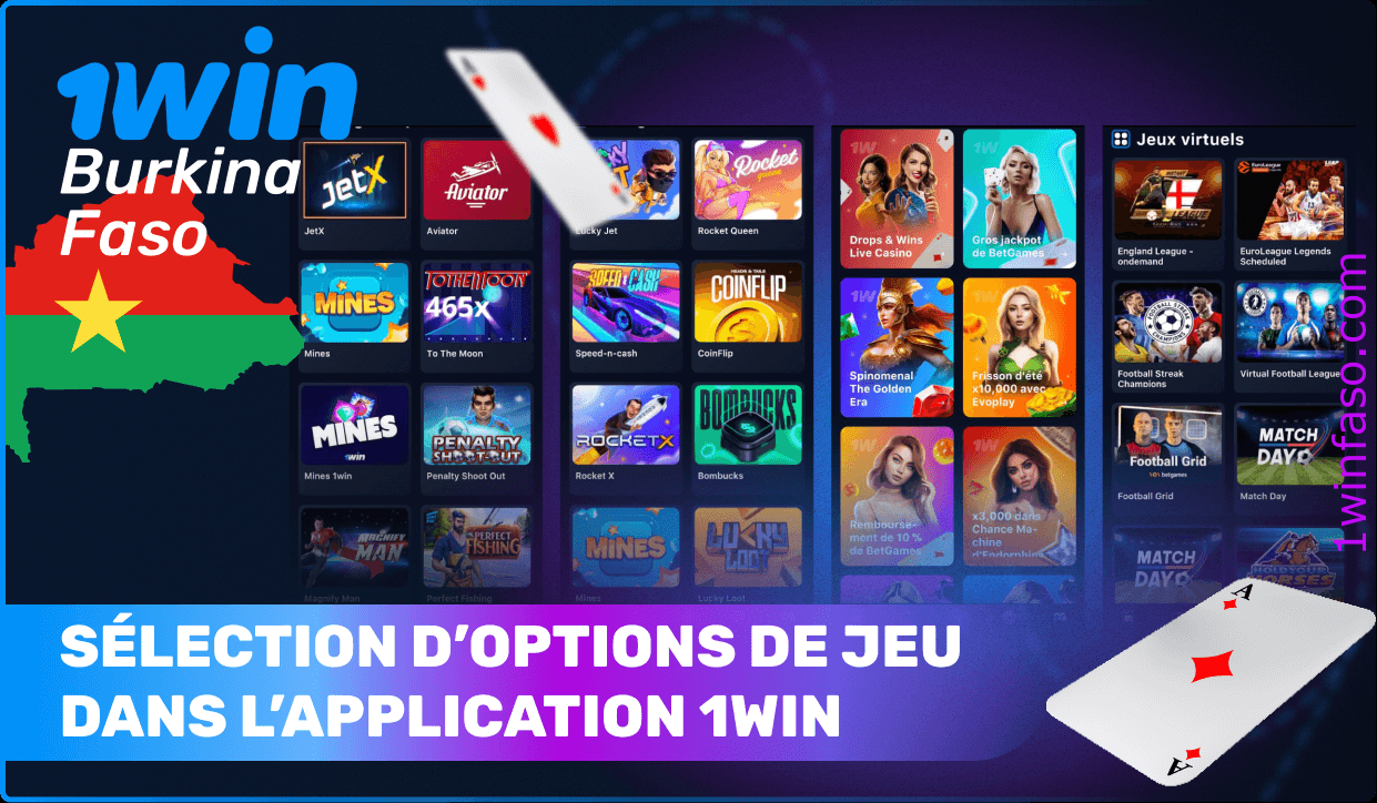 Options de jeu et de paris dans l'application 1win.