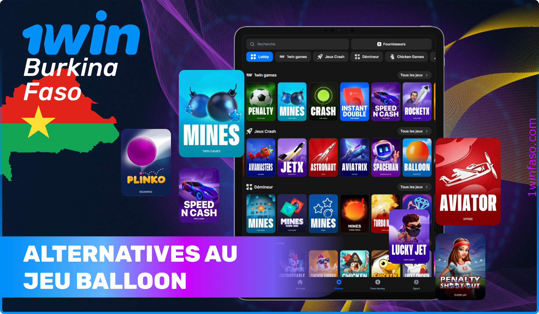 Des jeux similaires à Balloon sont disponibles dans la section casino de 1win