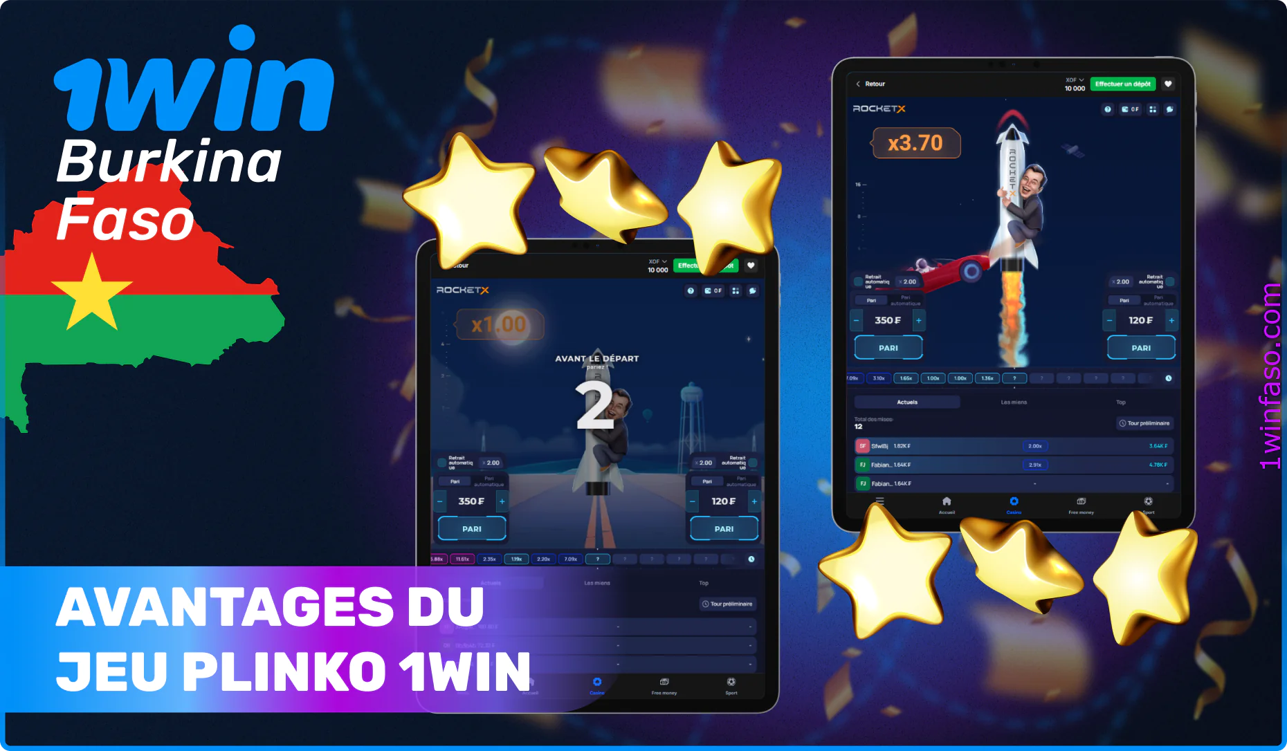 Avantages du jeu Rocket X 1win