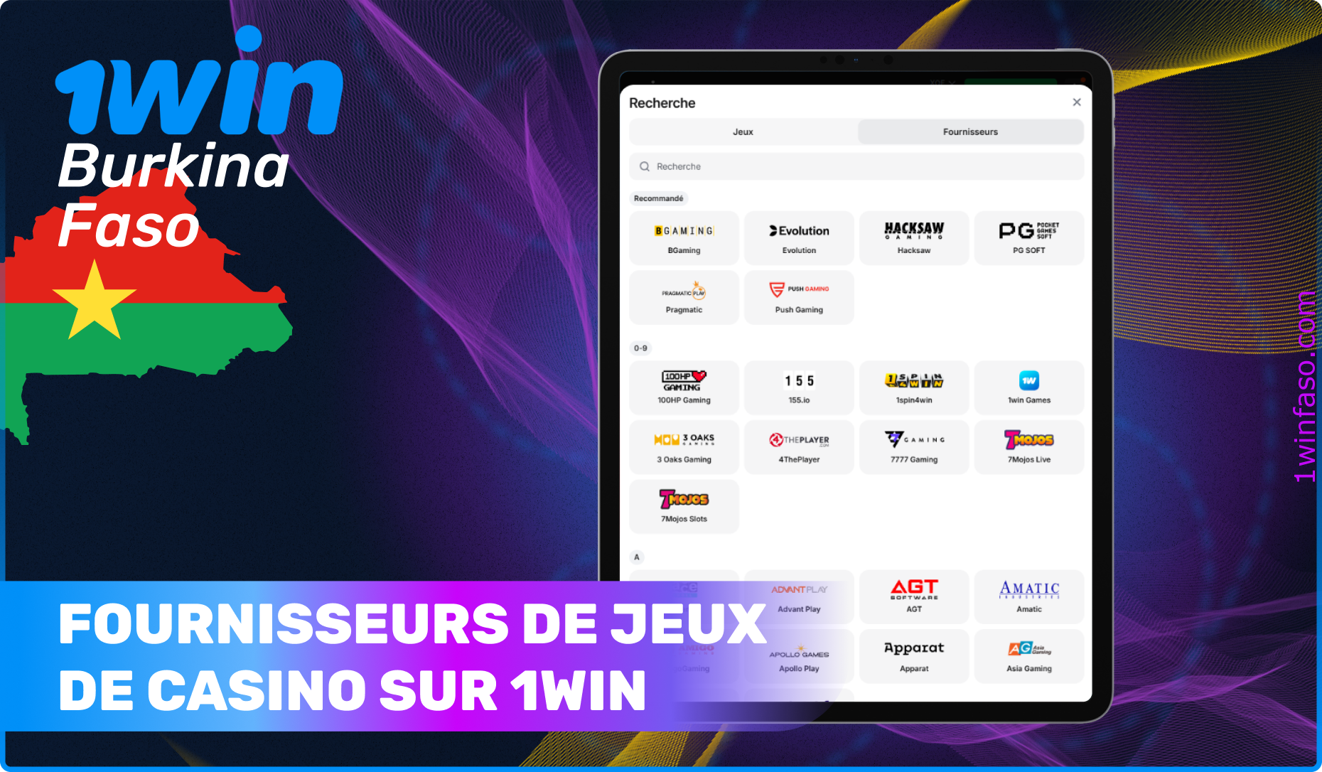Fournisseurs de jeux de casino célèbres sur 1win