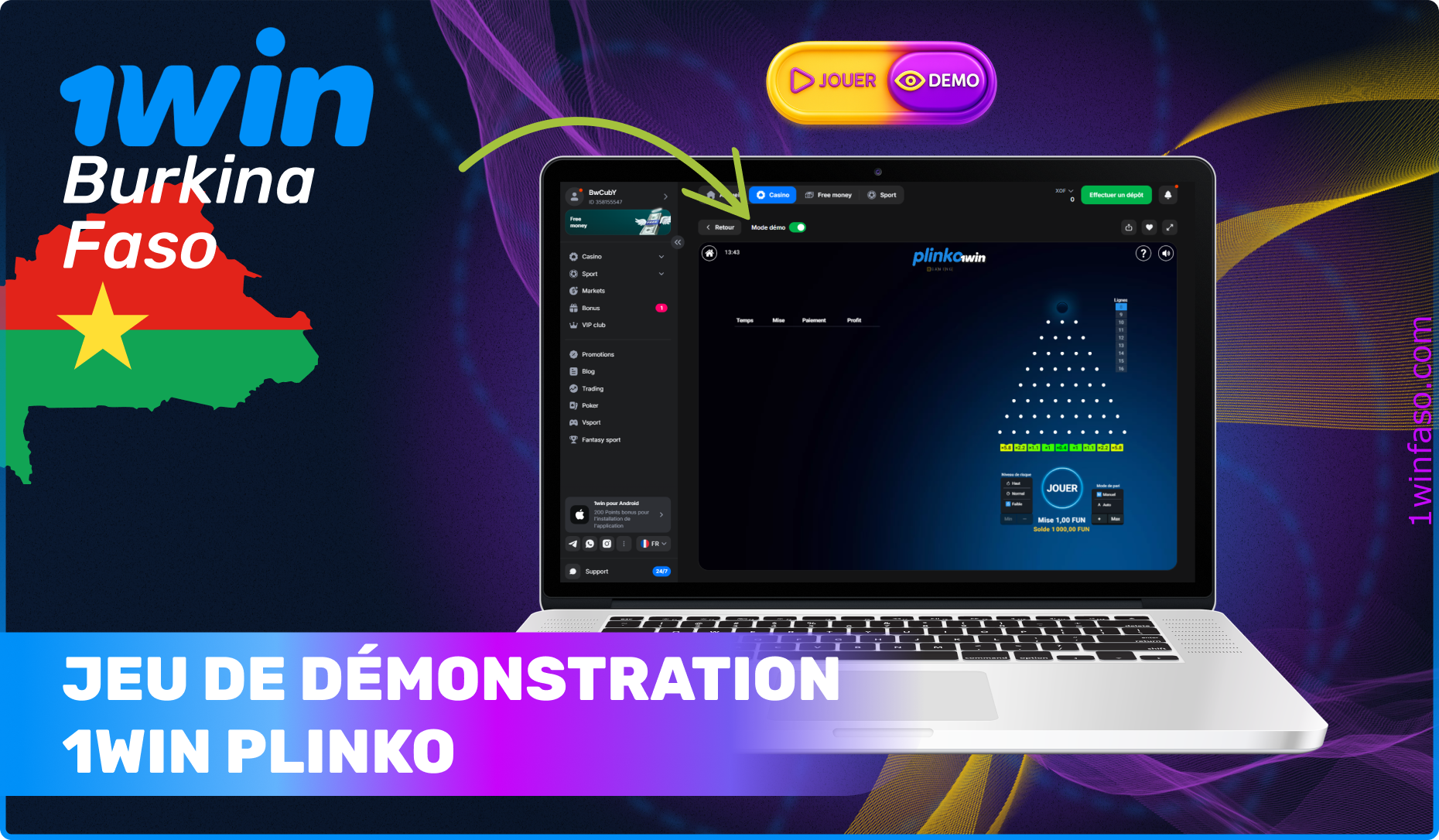 Guide comment Jouer au jeu de démonstration 1win Plinko sans perdre d'argent