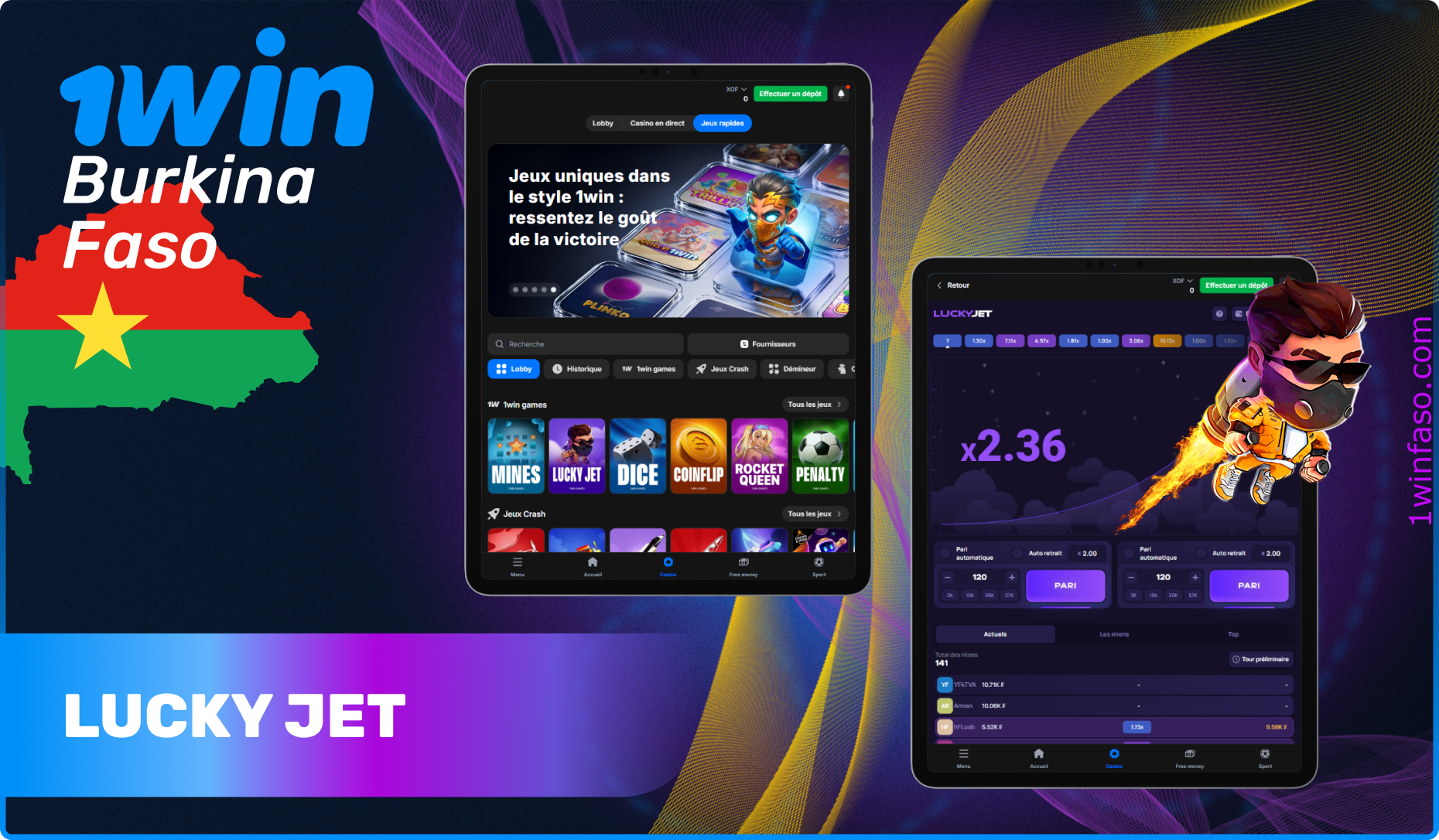 Jeu en ligne Lucky Jet au casino 1win