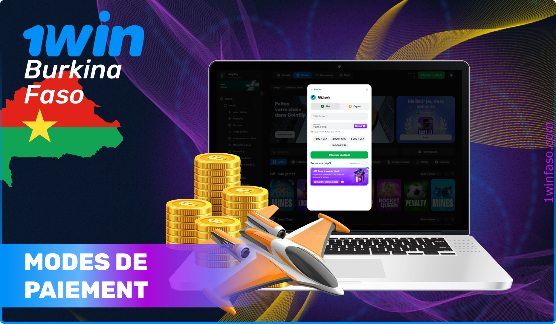 Modes de paiement disponibles au Burkina Faso pour Jet X 1win