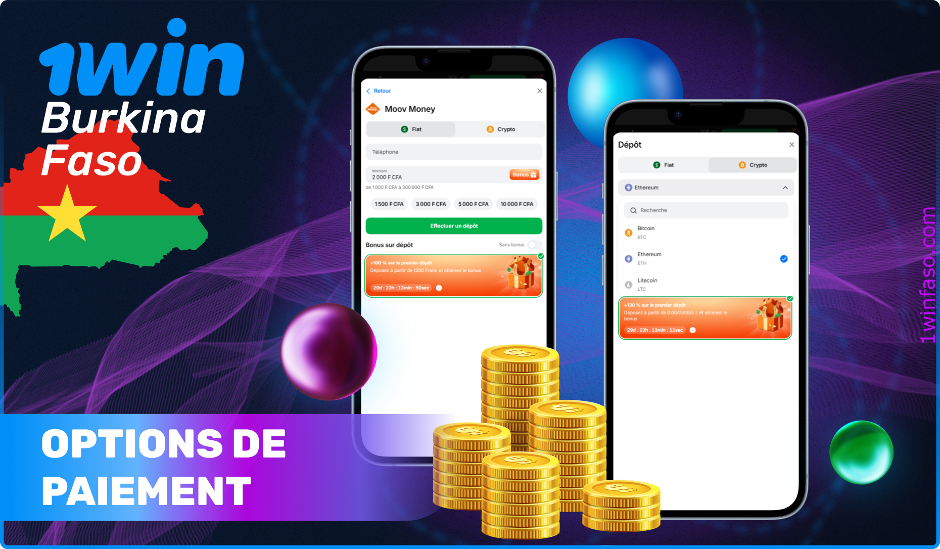 Options de paiement disponibles au Burkina Faso pour Plinko 1win