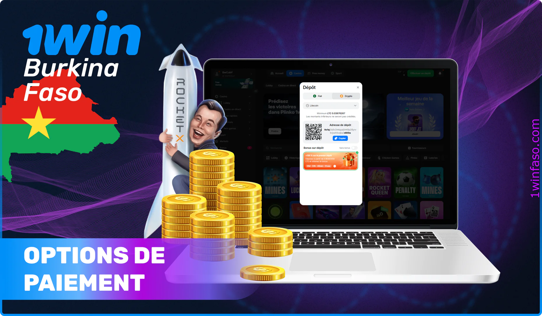 Options de paiement disponibles au Burkina Faso pour Rocket X 1win