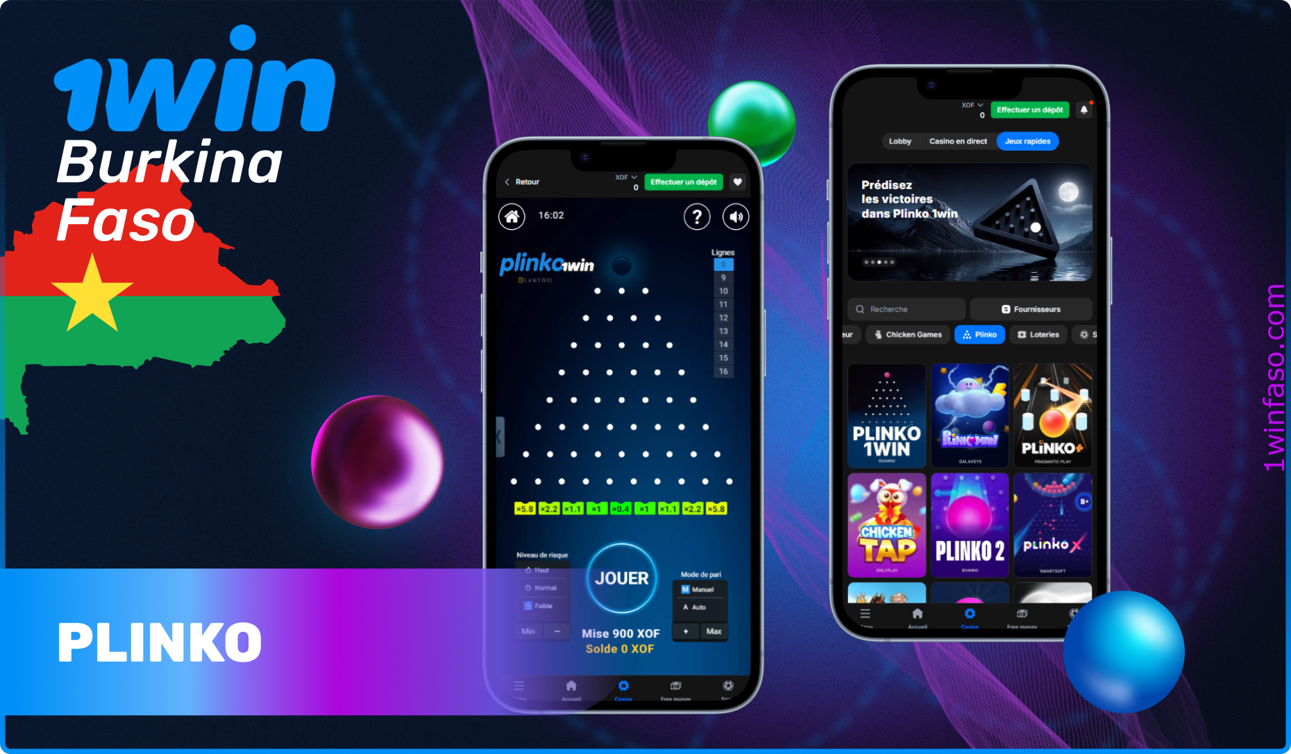 Plinko en ligne sur le casino 1win au Burkina Faso