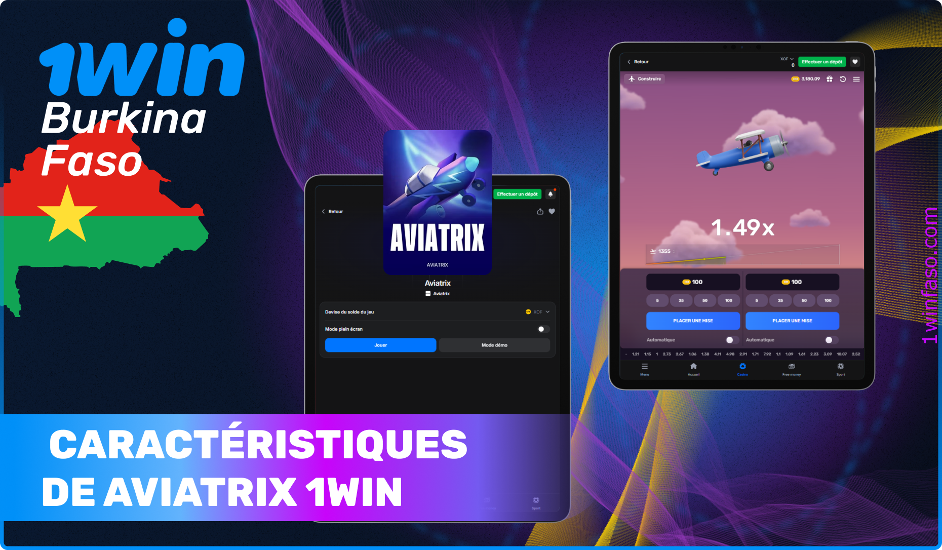 Le jeu Aviatrix de 1win présente un certain nombre de caractéristiques qui facilitent le jeu pour les joueurs du Burkina Faso